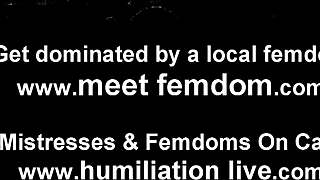 Femdom punishes submissive in rough BDSM.
