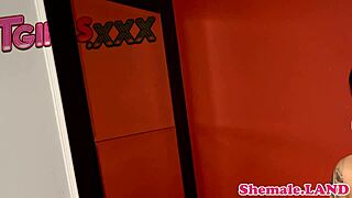 bathing solo shemale jerks off suggestively