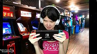 Chinese Gamer Girl Strips Topless in Public Scene