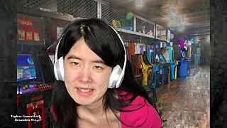 Chinese Gamer Girl Strips Topless in Public Scene