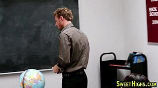 Uniformed teen 18+ receives facial from ebony coed.