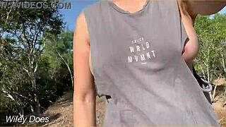 my wife dared to wear a ripped shirt in public, flashing her big tits outdoors 😜