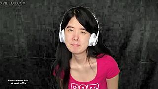 Chinese Gamer Girl Strips Topless in Public Scene