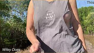 my wife dared to wear a ripped shirt in public, flashing her big tits outdoors 😜