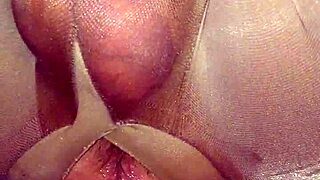 he pounds my ass with a huge dildo until i squirt.