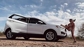 butt naked on the side of the road risky sex with a hot blonde