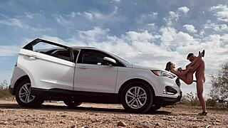 butt naked on the side of the road risky sex with a hot blonde