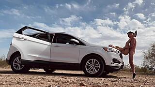 butt naked on the side of the road risky sex with a hot blonde