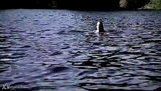 supernatural sexy bikini girl swims in pool