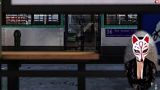 In the office, she wore cosplay with huge boobs on the bus.