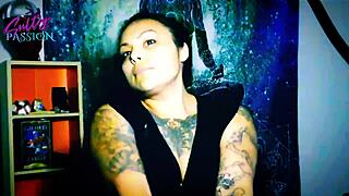 sexy latina in lingerie flashing boobs during striptease with ripped clothes and oiled skin to music