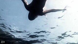 supernatural sexy bikini girl swims in pool