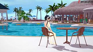 Yor forger in bikini gets intense pool sex with spy x family character in genshin impact fantasy.