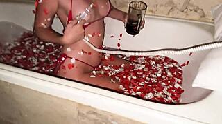 Intense bath sex with rose petals and creamy delight in amateur scene