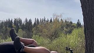 Sexy chubby remi enjoys big black cock on a giant rock.