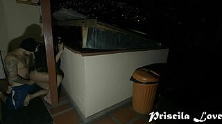 hot lovers getting it on outdoors at night in doggystyle