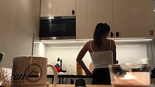 Hidden kitchen cam spies braless sylvia with perfect nipples