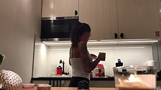 Hidden kitchen cam spies braless sylvia with perfect nipples
