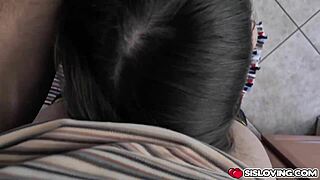 Stepbrother creams on stepsister's perky tits.