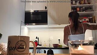 Hidden kitchen cam spies braless sylvia with perfect nipples