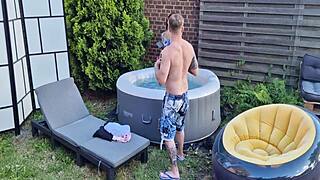 What happens backstage when a beautiful babe teases with anal masturbation and clothes ripping outdoors?