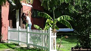 Stepsister gets wild doggystyling in outdoor scene