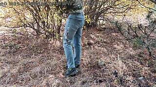 Redhead taking risky masturbation and pee breaks in the forest. So hot 4K!