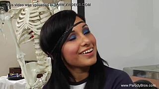 sexy brunette milf gives handjob to parody babe