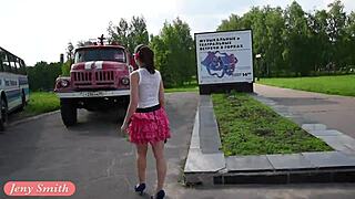 Beautiful Jeny Smith Feels Exposed Outdoors, Skirt Lifting For Upskirt Fetish With Legs And Ass