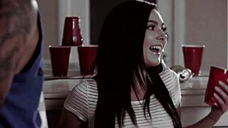 Flat Chested Blonde Teenager Gets Oral Outdoors in High Definition Scene.