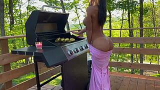 Step-Mom Fucked Outdoors While Cooking