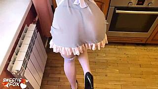Fox Maid Cosplay: Blowjob, Cum In Mouth, Hard Doggystyle Sex In Kitchen.