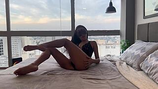 Sitting on husband until filling my pussy with cum in red or sheer