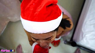 Thai babe sucks at christmas