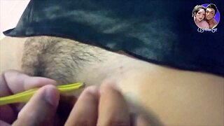 Young Asian girl gets waxing in the bathroom