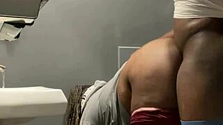 curvy milf takes intense backshots from a big black cock in bar bathroom.