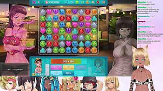 lewdneko in lingerie plays huniepop with big tits milf lesbian threesome