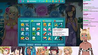 lewdneko in lingerie plays huniepop with big tits milf lesbian threesome