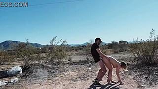 Sex on the side of the road in the desert - outdoor amateurs caught rough blowjob blonde couple public