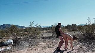Sex on the side of the road in the desert - outdoor amateurs caught rough blowjob blonde couple public