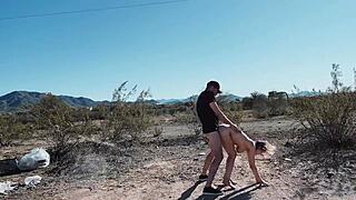 Sex on the side of the road in the desert - outdoor amateurs caught rough blowjob blonde couple public