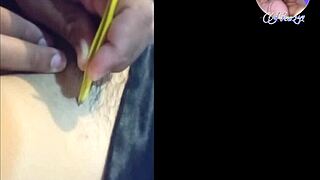 Young Asian girl gets waxing in the bathroom