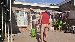 Outdoor Fucking While Taking Off Laundry