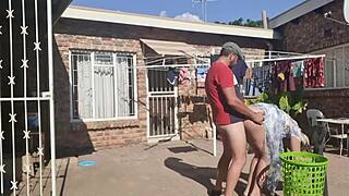 Outdoor Fucking While Taking Off Laundry