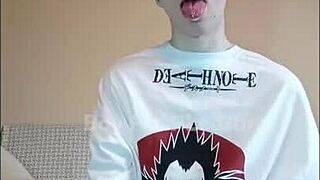 boy swallows cum from used condom