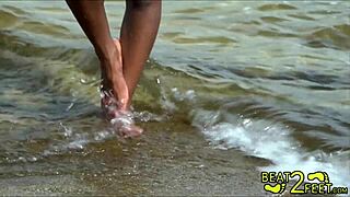 Giggles gets her petite feet wet at the beach for beat2feet fans