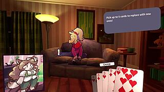 Two Chicks Strip In Furry Poker Game!