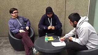 Blonde and redhead couple engage in gay anal sex.