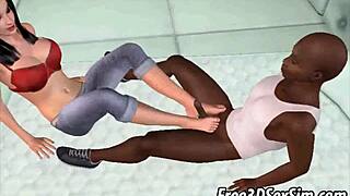 Ebony stud fucks 3d brunette babe intensely