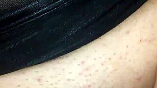 Bound Woman Masturbates With Black Dildo Under Face Mask.